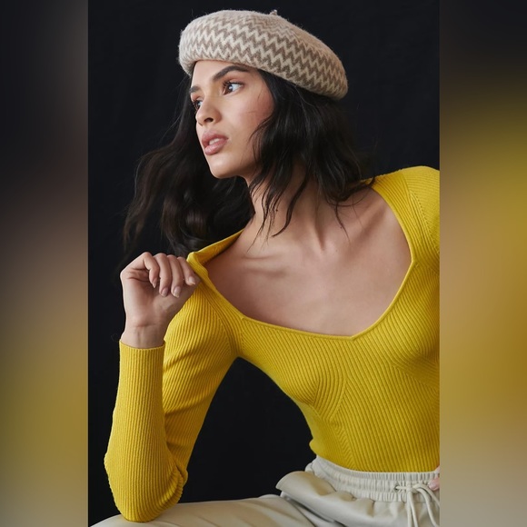 Anthropologie yellow knit sweetheart ribbed sweater - Picture 1 of 8